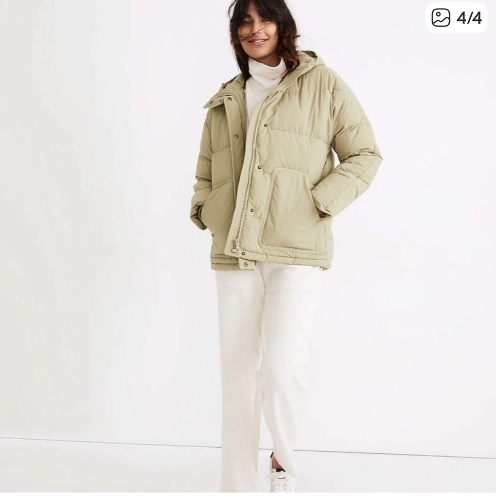 Madewell Holland Quilted Puffer Parka Jacket size Small color beige